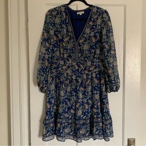 Max Studio XL long sleeved blue floral mini dress